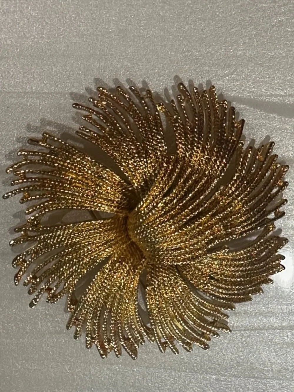 Vintage Monet Gold Tone Pinwheel Flower Brooch Signed Statement Pin